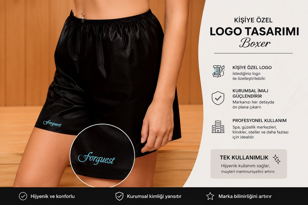 Logo Baskılı Spa Unisex Boxer Siyah 500 ADET