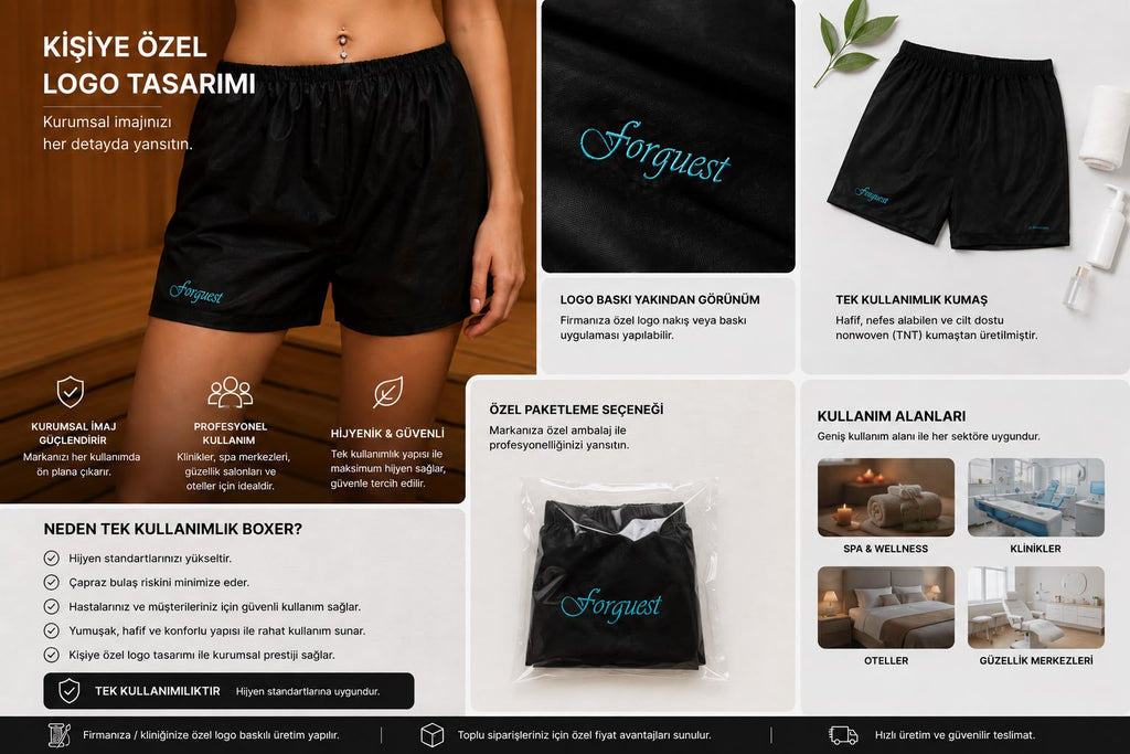 Logo Baskılı Spa Unisex Boxer Siyah 500 ADET