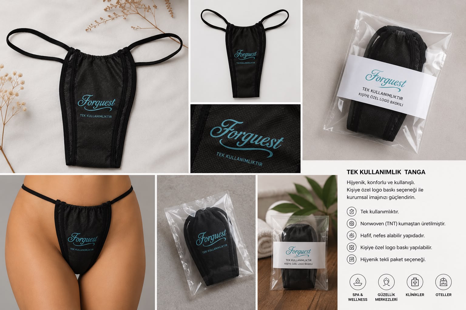 Logo Baskılı Spa Unisex Tanga Siyah 500 ADET