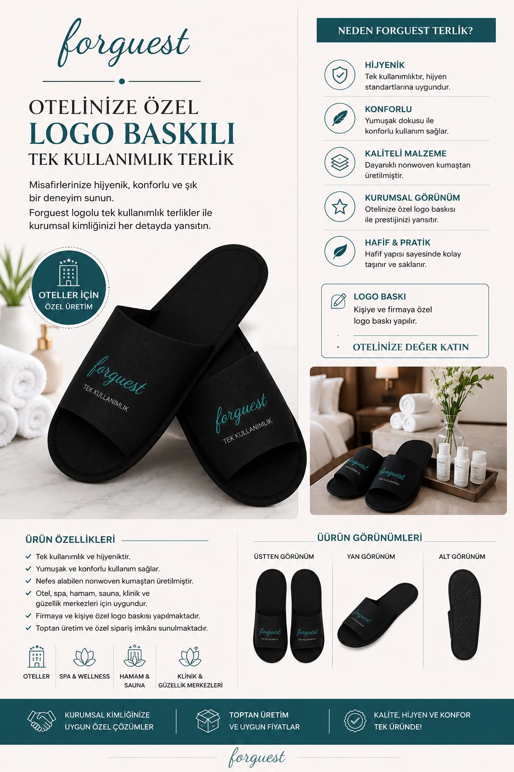 Logo Baskılı Spa Önü Açık Terlik - 250 Çift (500 Adet Tek Terlik)