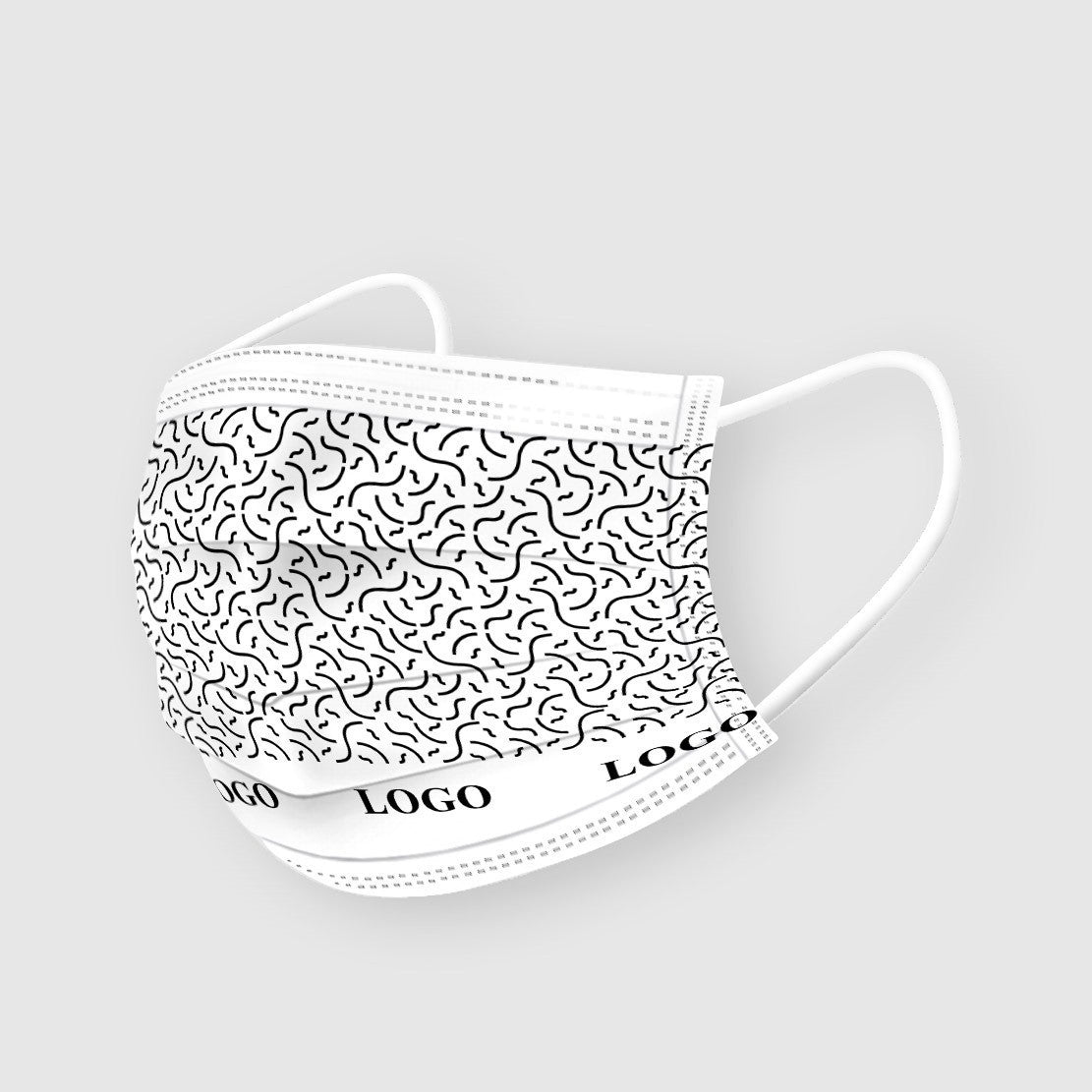 Maske Tek Kullanımlık Desenli ve Altta Şerit Logo Baskılı